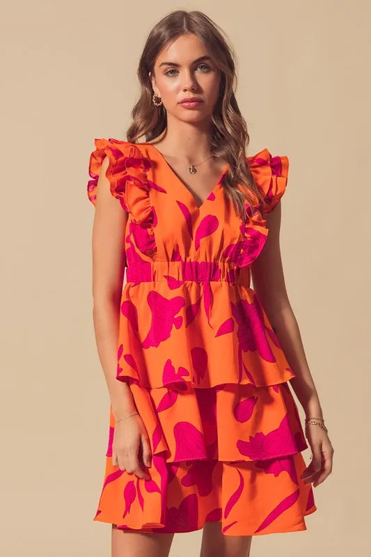 SO ME Floral V Neck Layered Dress with Elasticized Waist-Dresses-Trendsi-[option4]-[option5]-[option6]-[option7]-[option8]-Shop-Boutique-Clothing-for-Women-Online