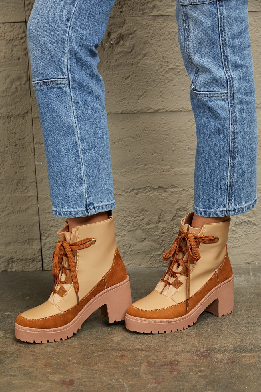 East Lion Corp Lace Up Lug Booties-Boots-Trendsi-[option4]-[option5]-[option6]-[option7]-[option8]-Shop-Boutique-Clothing-for-Women-Online