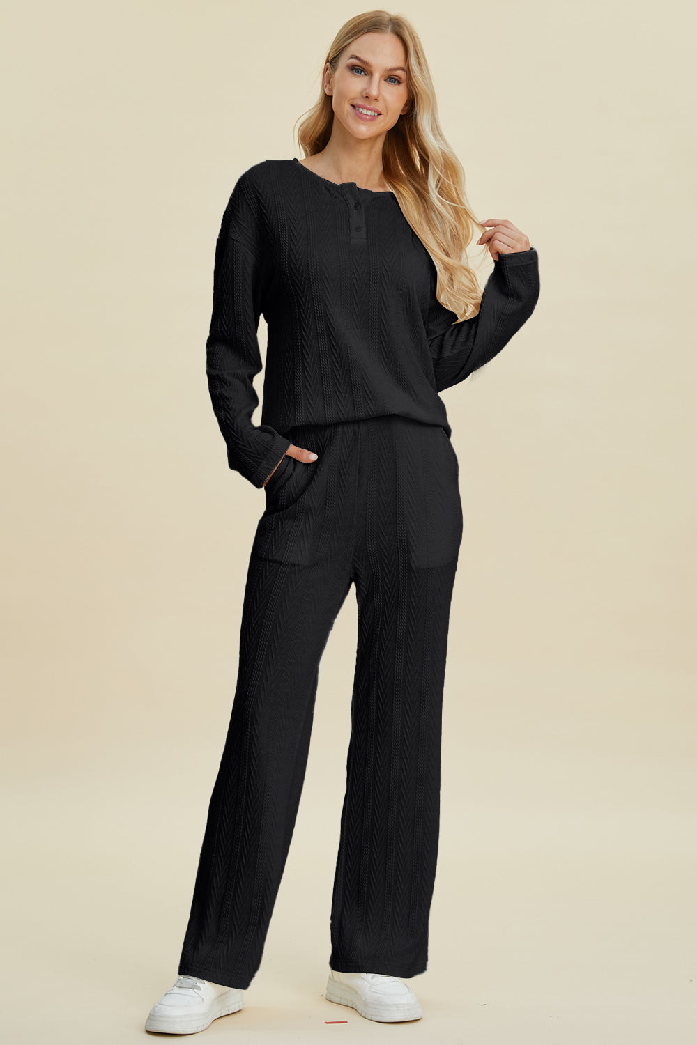 Double Take Cable-Knit Long Sleeve Top and Pants Set-Trendsi-[option4]-[option5]-[option6]-[option7]-[option8]-Shop-Boutique-Clothing-for-Women-Online