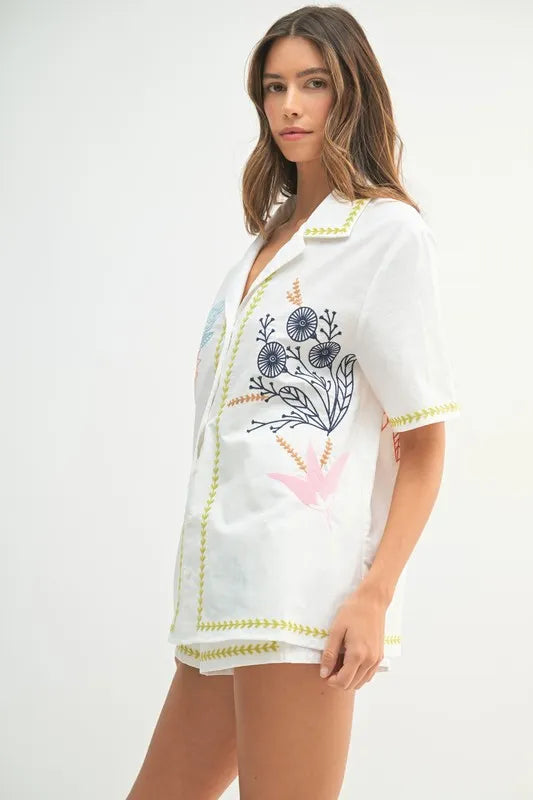 MABLE Embroidered Button Down Shirt and Shorts Set-Sets-Trendsi-[option4]-[option5]-[option6]-[option7]-[option8]-Shop-Boutique-Clothing-for-Women-Online