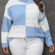 Plus Size Openwork Color Block Long Sleeve Sweater-Sweaters-Trendsi-[option4]-[option5]-[option6]-[option7]-[option8]-Shop-Boutique-Clothing-for-Women-Online