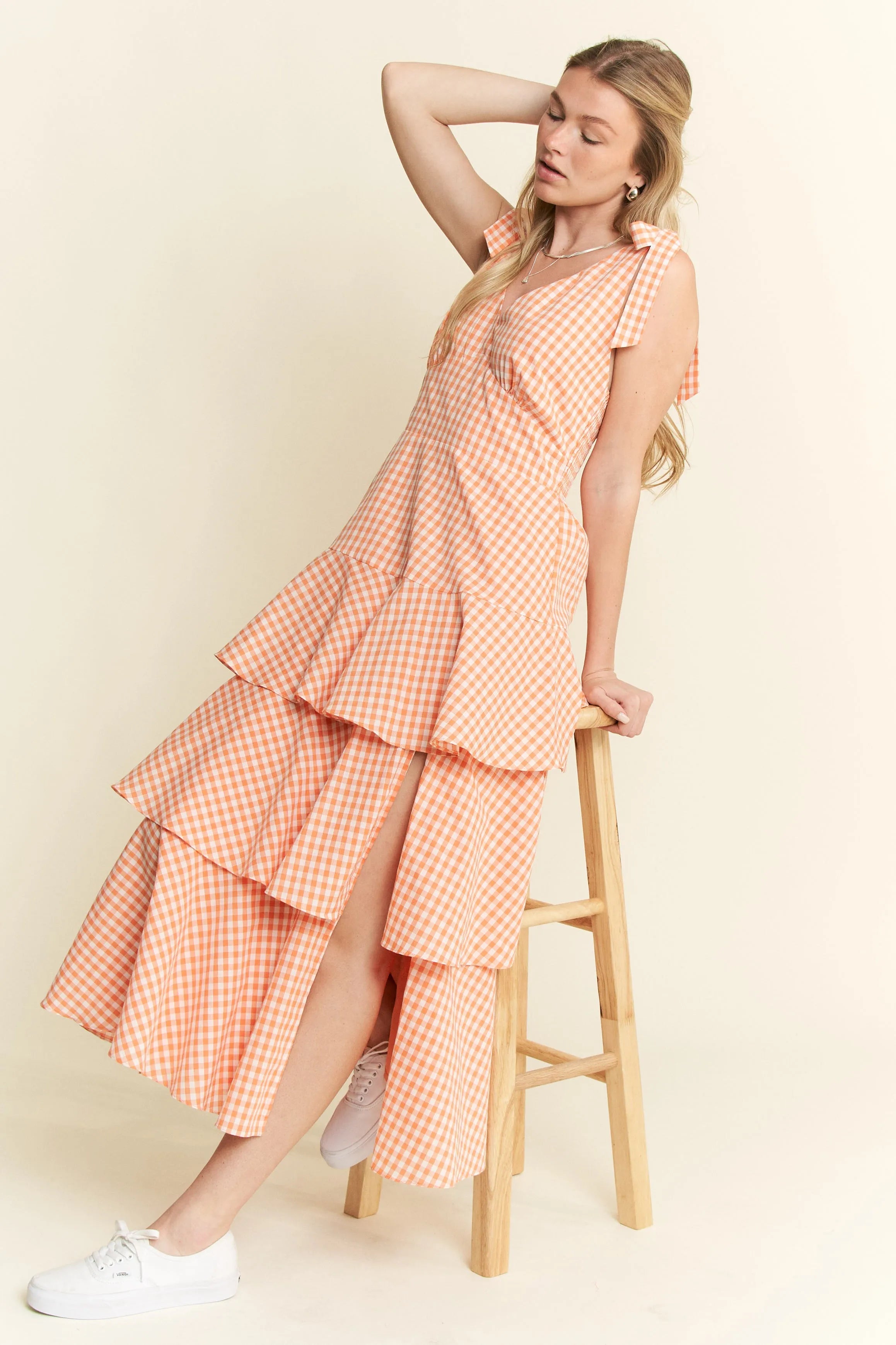 Jade By Jane Sleeveless Gingham Print Tiered Midi Dress-Dresses-Trendsi-[option4]-[option5]-[option6]-[option7]-[option8]-Shop-Boutique-Clothing-for-Women-Online