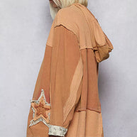 POL Button Down Hooded Jacket with with Star Patch Pattern-Coats & Jackets-Trendsi-[option4]-[option5]-[option6]-[option7]-[option8]-Shop-Boutique-Clothing-for-Women-Online