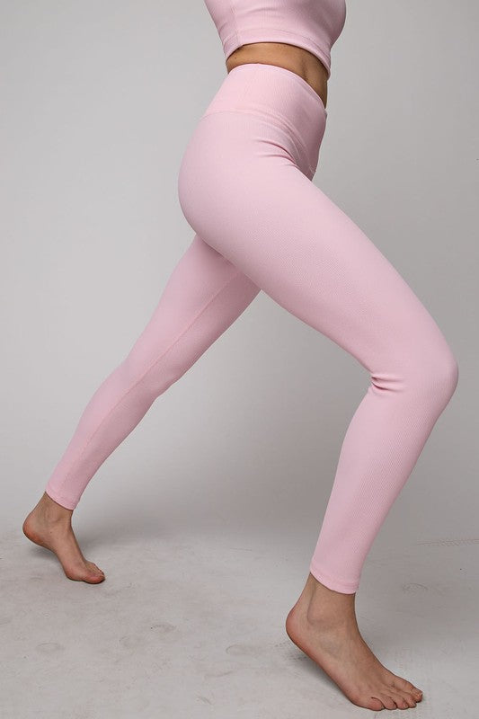 Rae Mode Nylon Rib Yoga Leggings-Rae Mode-Rose-S-[option4]-[option5]-[option6]-[option7]-[option8]-Shop-Boutique-Clothing-for-Women-Online
