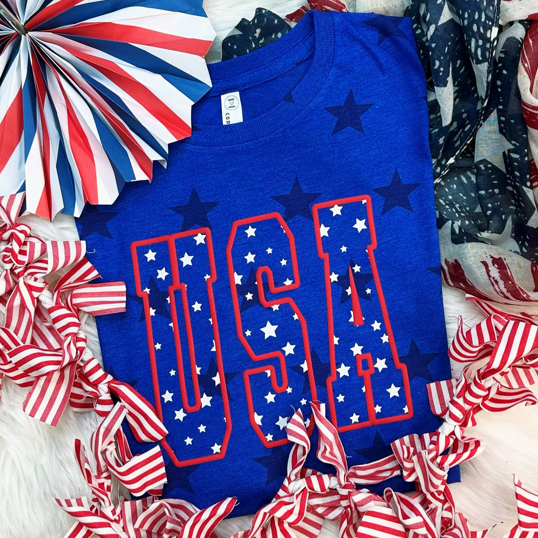 USA Stars PUFF ink Graphic tee-Gabreila Wholesale-[option4]-[option5]-[option6]-[option7]-[option8]-Shop-Boutique-Clothing-for-Women-Online