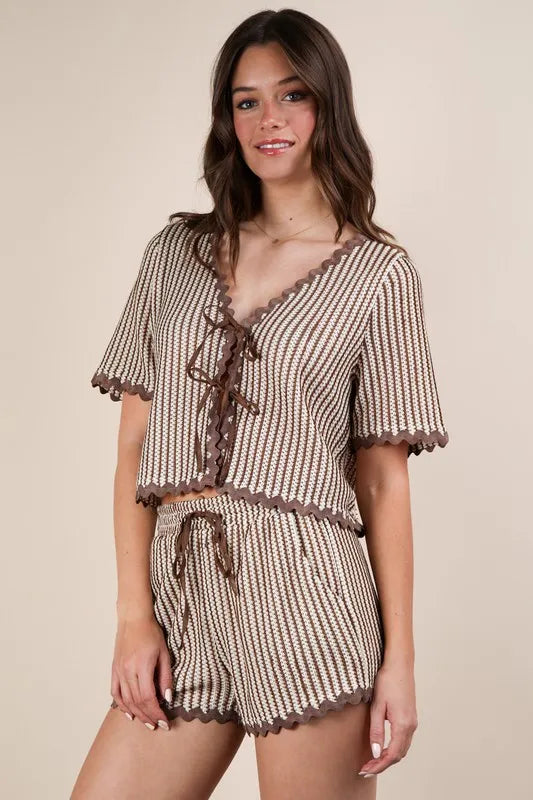 VERY J Wave Trim Detail Knit Top & Shorts Set-Sets-Trendsi-[option4]-[option5]-[option6]-[option7]-[option8]-Shop-Boutique-Clothing-for-Women-Online