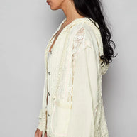 POL Exposed Seam Button Down Hooded Jacket with Lace Detail-Jacket-Trendsi-[option4]-[option5]-[option6]-[option7]-[option8]-Shop-Boutique-Clothing-for-Women-Online