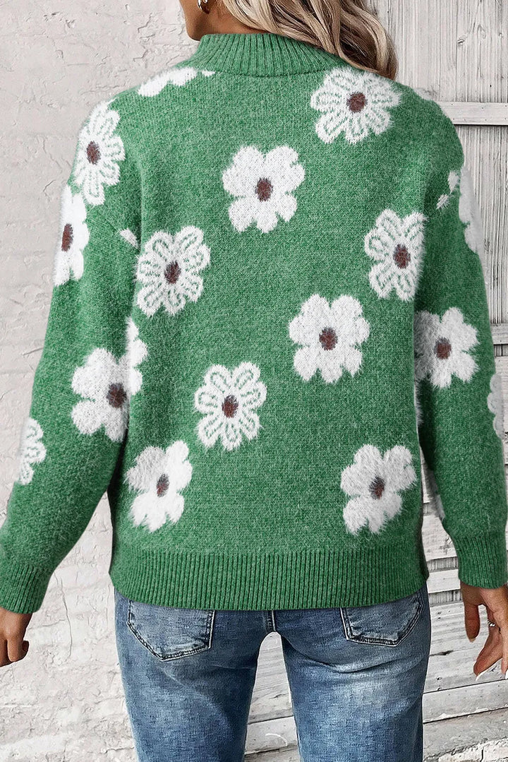 Flower Half Zip Long Sleeve Sweater-Trendsi-[option4]-[option5]-[option6]-[option7]-[option8]-Shop-Boutique-Clothing-for-Women-Online