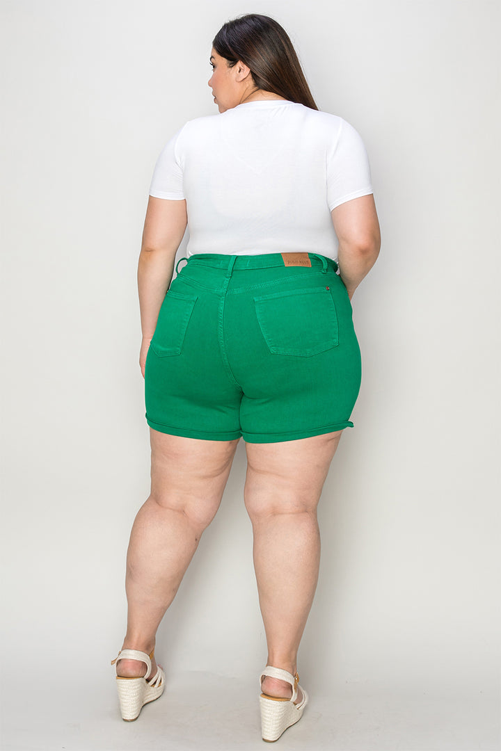 Judy Blue Tummy Control Garment Dyed Green Denim Shorts-Trendsi-[option4]-[option5]-[option6]-[option7]-[option8]-Shop-Boutique-Clothing-for-Women-Online