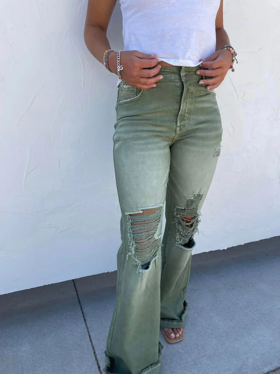 Blakeley Distressed Jeans In Olive and Camel-Preorder-Ave Shops-[option4]-[option5]-[option6]-[option7]-[option8]-Shop-Boutique-Clothing-for-Women-Online