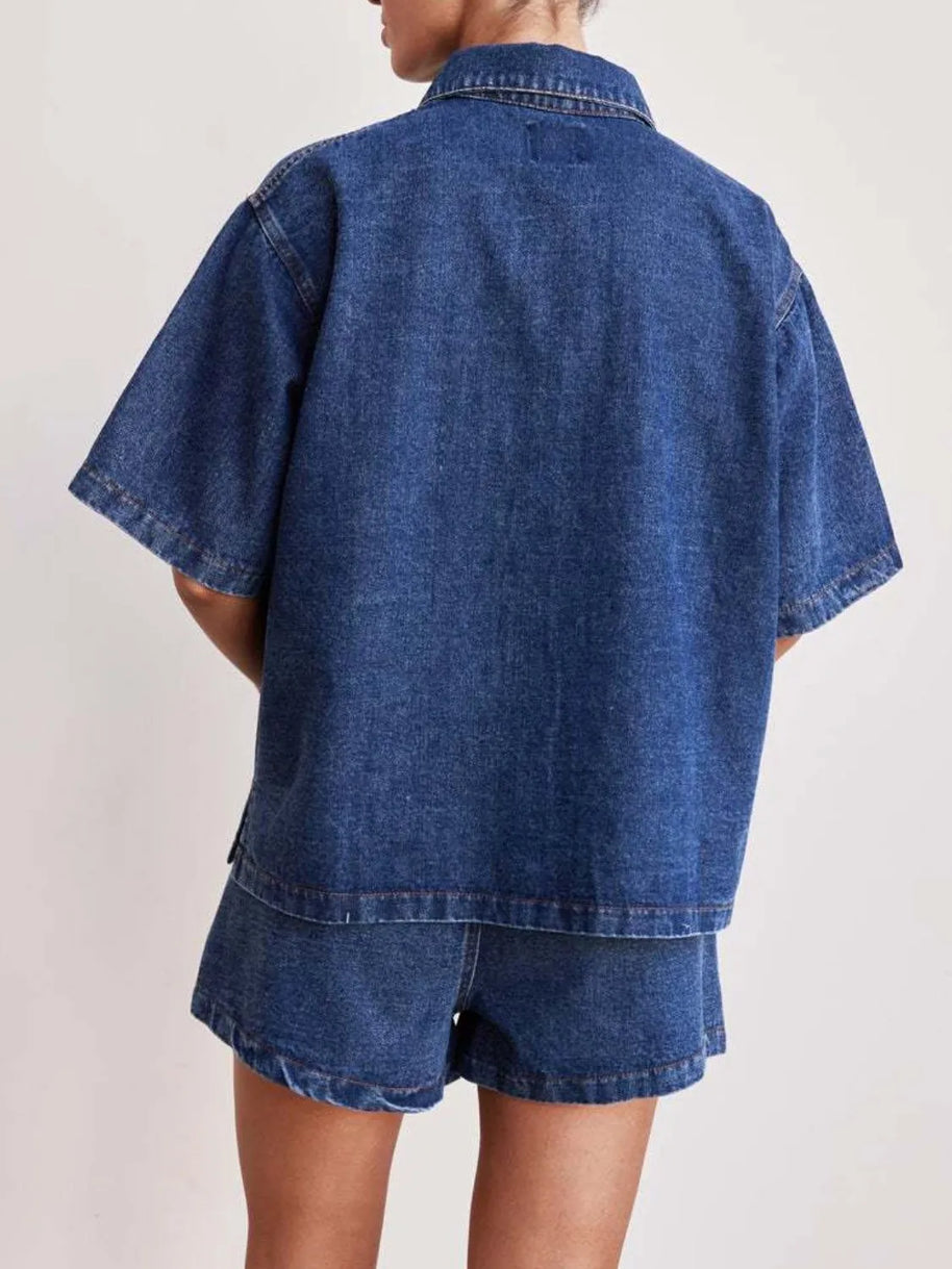 Button Up Short Sleeve Top and Shorts Denim Set-Sets-Trendsi-[option4]-[option5]-[option6]-[option7]-[option8]-Shop-Boutique-Clothing-for-Women-Online