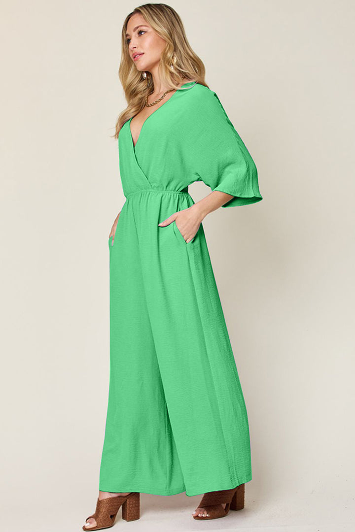 Double Take Half Sleeve Wide Leg Jumpsuit-Trendsi-Mid Green-S-[option4]-[option5]-[option6]-[option7]-[option8]-Shop-Boutique-Clothing-for-Women-Online