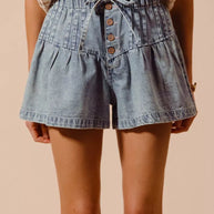 SO ME Flared Denim Shorts with Elasticized Waist-Shorts-Trendsi-[option4]-[option5]-[option6]-[option7]-[option8]-Shop-Boutique-Clothing-for-Women-Online