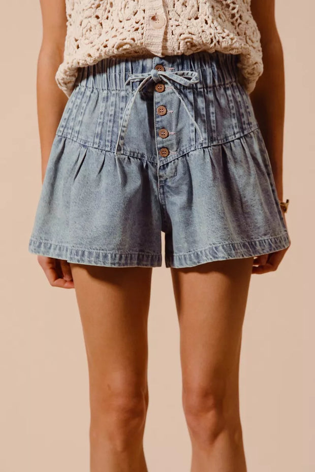 SO ME Flared Denim Shorts with Elasticized Waist-Shorts-Trendsi-[option4]-[option5]-[option6]-[option7]-[option8]-Shop-Boutique-Clothing-for-Women-Online