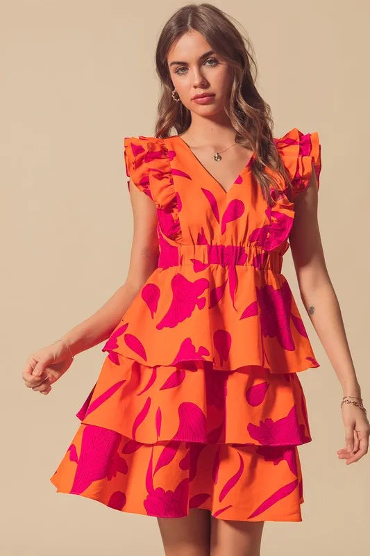 SO ME Floral V Neck Layered Dress with Elasticized Waist-Dresses-Trendsi-[option4]-[option5]-[option6]-[option7]-[option8]-Shop-Boutique-Clothing-for-Women-Online