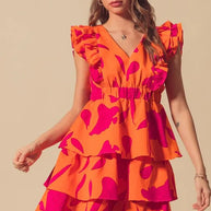 SO ME Floral V Neck Layered Dress with Elasticized Waist-Dresses-Trendsi-[option4]-[option5]-[option6]-[option7]-[option8]-Shop-Boutique-Clothing-for-Women-Online