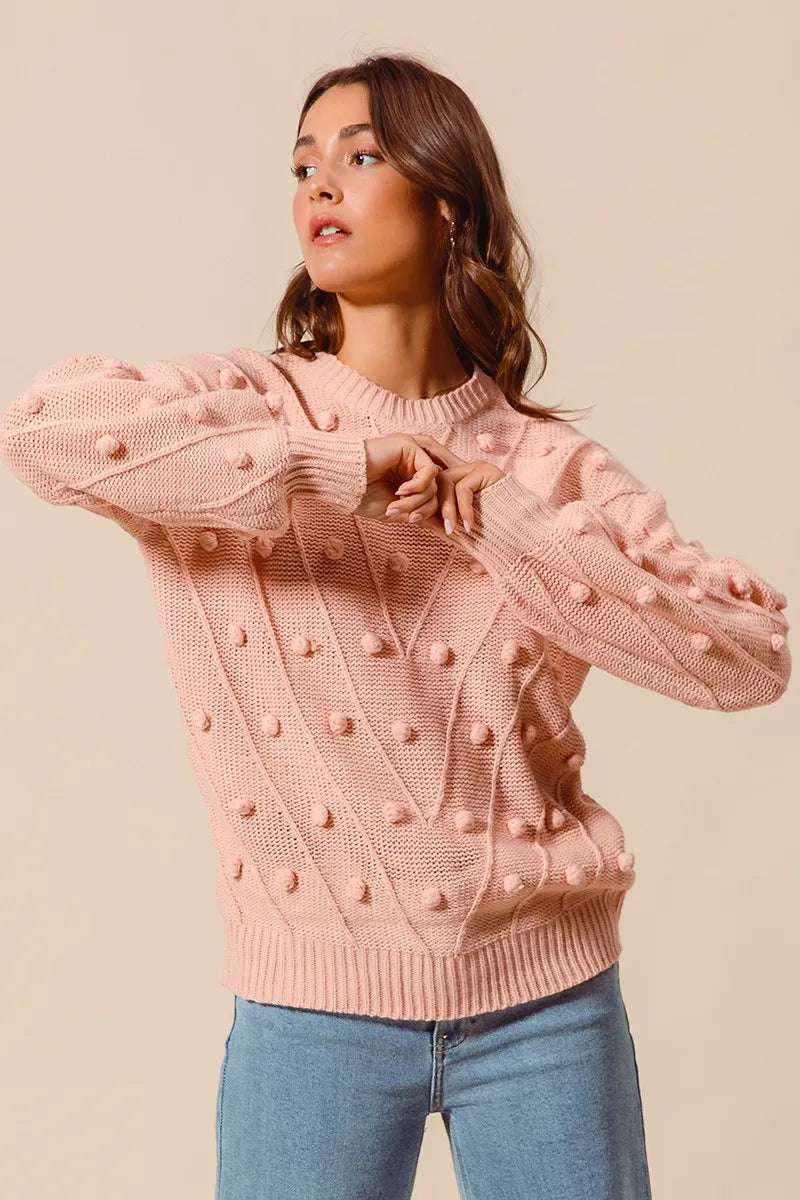 SO ME Pom Pom Textured Knit Sweater Top-Sweater-Trendsi-[option4]-[option5]-[option6]-[option7]-[option8]-Shop-Boutique-Clothing-for-Women-Online