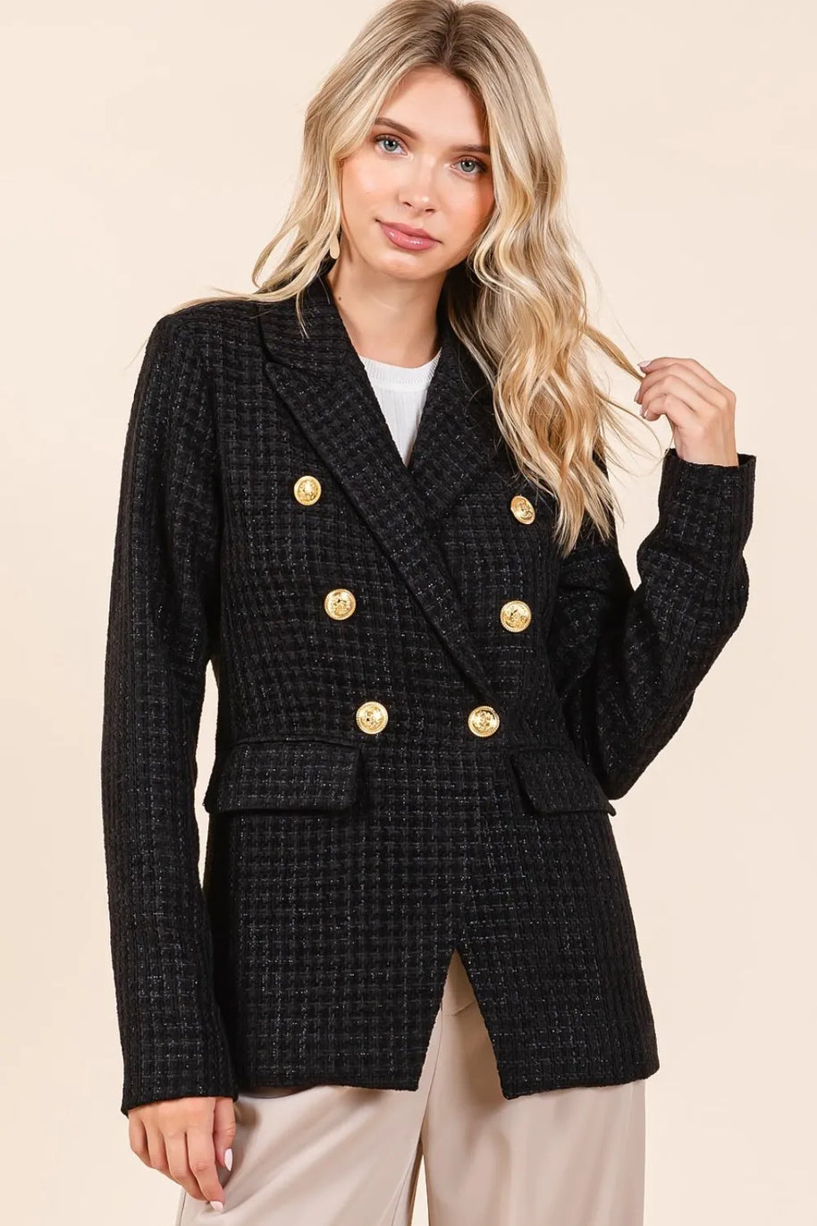 Mittoshop Plaid Texture Double-Breasted Long Sleeve Blazer-Blazers-Trendsi-[option4]-[option5]-[option6]-[option7]-[option8]-Shop-Boutique-Clothing-for-Women-Online