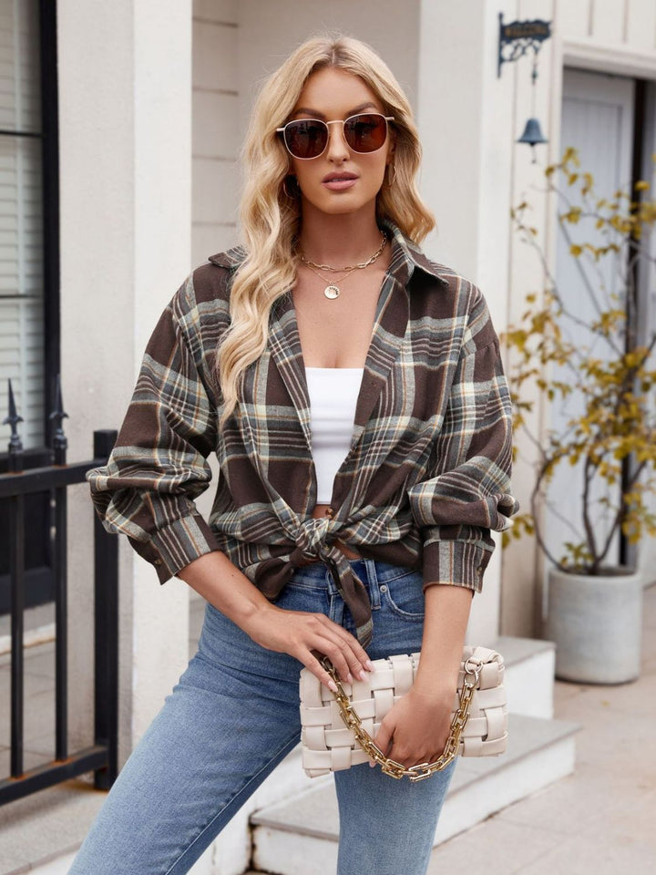 Mandy Pocketed Plaid Collared Neck Long Sleeve Shirt-Trendsi-[option4]-[option5]-[option6]-[option7]-[option8]-Shop-Boutique-Clothing-for-Women-Online