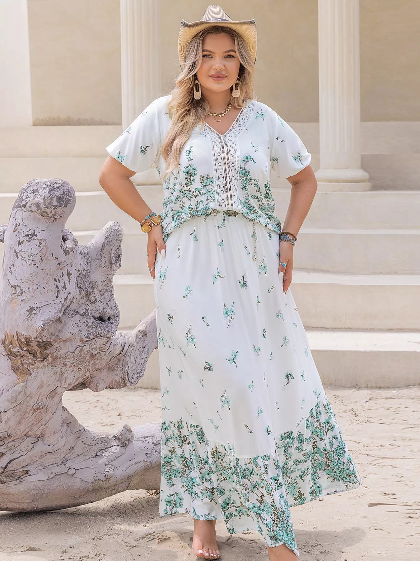 Plus Size Printed Lace Detail Short Sleeve Top and Skirt Set-Dresses-Trendsi-[option4]-[option5]-[option6]-[option7]-[option8]-Shop-Boutique-Clothing-for-Women-Online