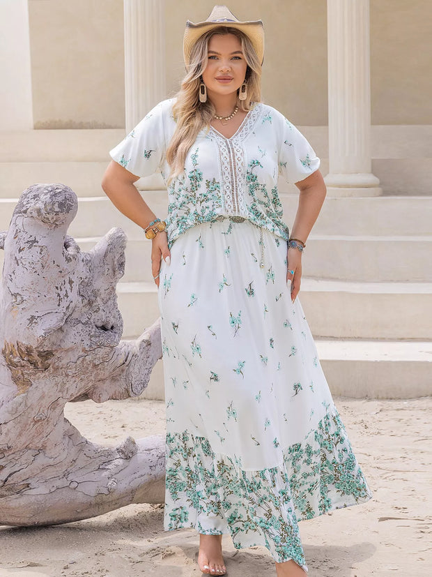 Plus Size Printed Lace Detail Short Sleeve Top and Skirt Set-Dresses-Trendsi-[option4]-[option5]-[option6]-[option7]-[option8]-Shop-Boutique-Clothing-for-Women-Online