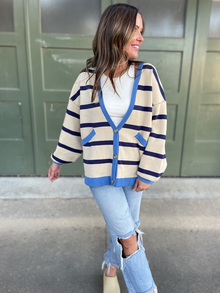 Contrast Trim Cardigan in Navy Stripe-Womens-Ave Shops-[option4]-[option5]-[option6]-[option7]-[option8]-Shop-Boutique-Clothing-for-Women-Online