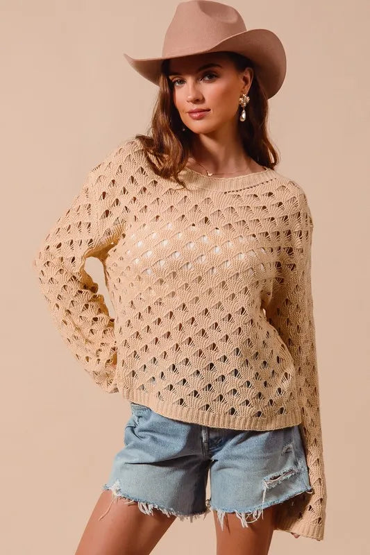 SO ME Geometric Pattern Open Knit Lightweight Sweater-Sweaters-Trendsi-[option4]-[option5]-[option6]-[option7]-[option8]-Shop-Boutique-Clothing-for-Women-Online