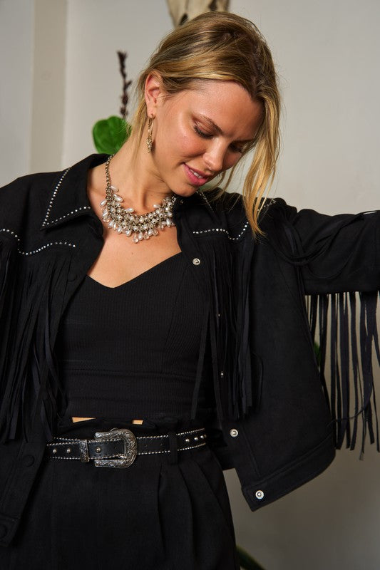 Suede studded fringe jacket PLUS SIZE-Jade By Jane-[option4]-[option5]-[option6]-[option7]-[option8]-Shop-Boutique-Clothing-for-Women-Online
