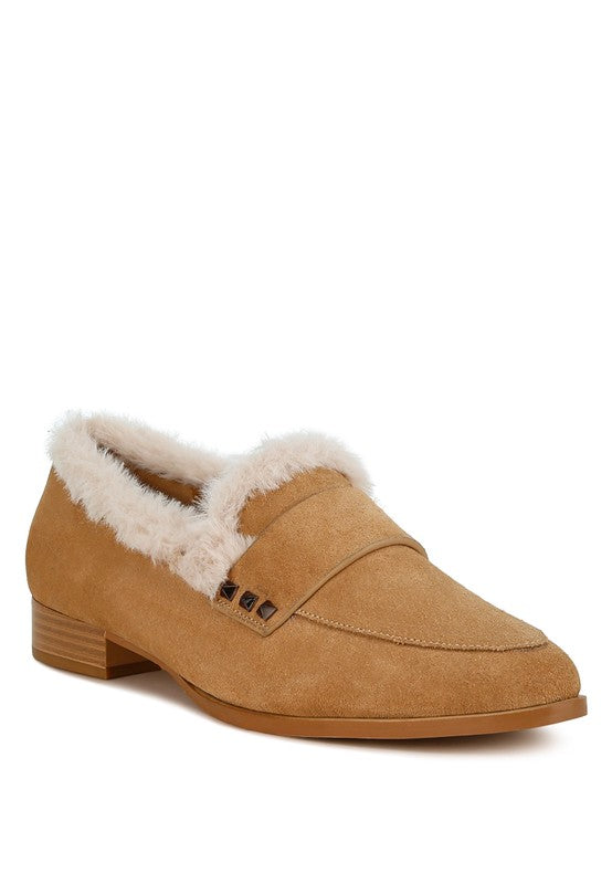 Allie Fur Trim Genuine Suede Loafers-Rag Company-Beige-US-5 / UK-3 / EU-36-[option4]-[option5]-[option6]-[option7]-[option8]-Shop-Boutique-Clothing-for-Women-Online
