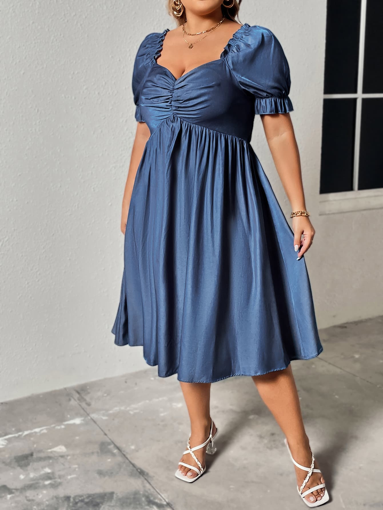 Honey Plus Size Ruched Sweetheart Neck Dress-Dresses-Trendsi-[option4]-[option5]-[option6]-[option7]-[option8]-Shop-Boutique-Clothing-for-Women-Online