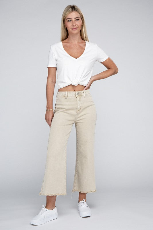 Zenana Acid Washed High Waist Frayed Hem Straight Pants-ZENANA-[option4]-[option5]-[option6]-[option7]-[option8]-Shop-Boutique-Clothing-for-Women-Online