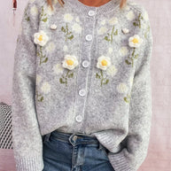 Flower Button Up Long Sleeve Cardigan-Cardigan-Trendsi-[option4]-[option5]-[option6]-[option7]-[option8]-Shop-Boutique-Clothing-for-Women-Online