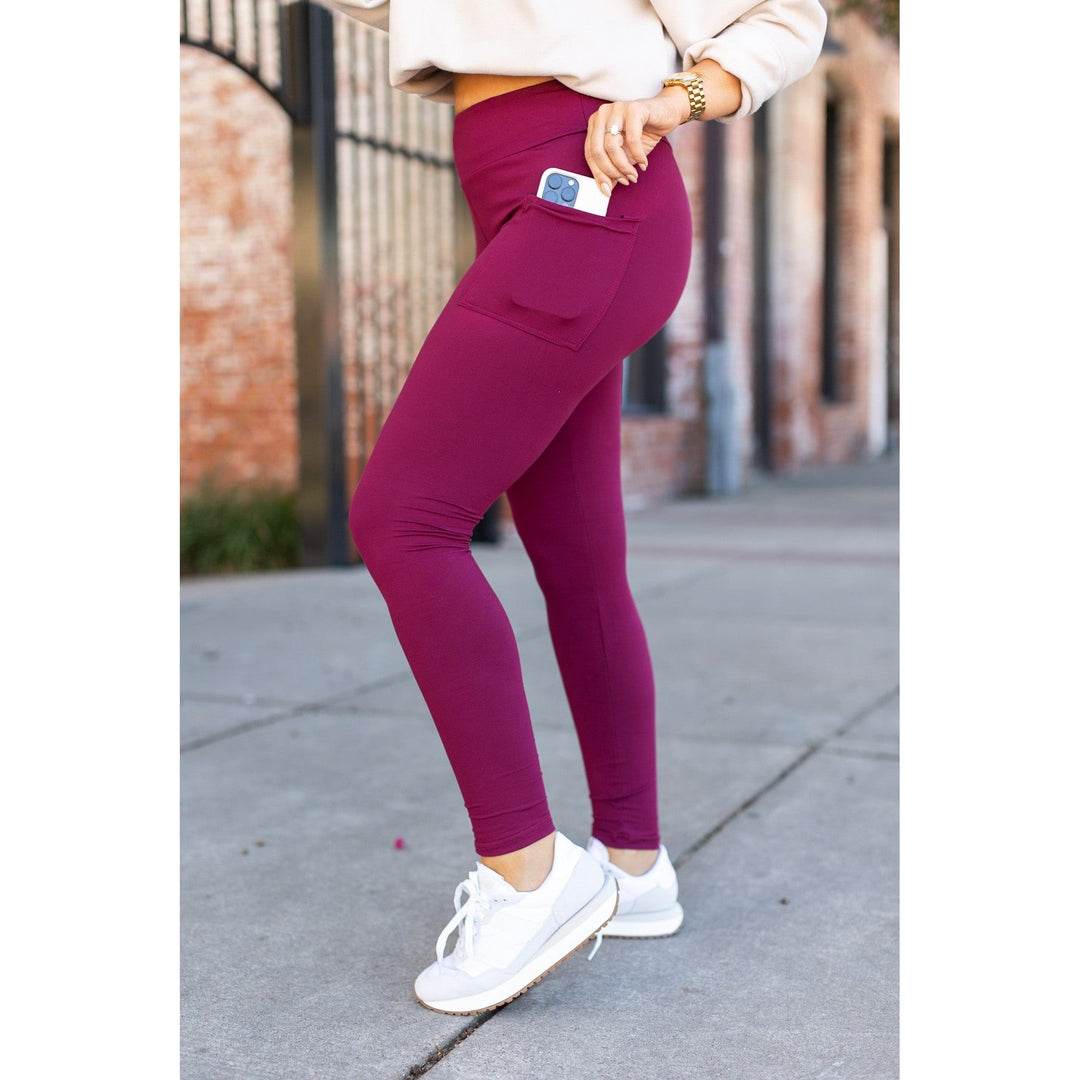 Maroon Full Length Leggings with Pocket  - Luxe Leggings by Julia Rose®