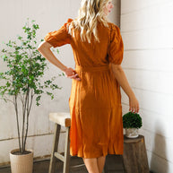 Elegant You Rust Textured Short Sleeve Tie Belt Dress-And The Why-[option4]-[option5]-[option6]-[option7]-[option8]-Shop-Boutique-Clothing-for-Women-Online