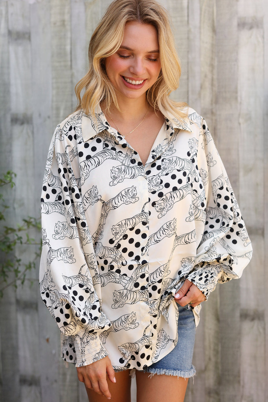 Dazzle in Ivory Satin Button-Down Collared Long Sleeve Bouse-First Love-[option4]-[option5]-[option6]-[option7]-[option8]-Shop-Boutique-Clothing-for-Women-Online