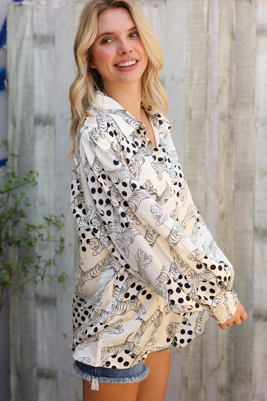 Dazzle in Ivory Satin Button-Down Collared Long Sleeve Bouse-First Love-[option4]-[option5]-[option6]-[option7]-[option8]-Shop-Boutique-Clothing-for-Women-Online