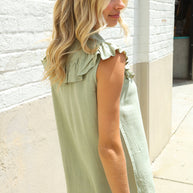 Feeling Femme' Olive Linen Ruffle Collar Botton Down Top-First Love-[option4]-[option5]-[option6]-[option7]-[option8]-Shop-Boutique-Clothing-for-Women-Online