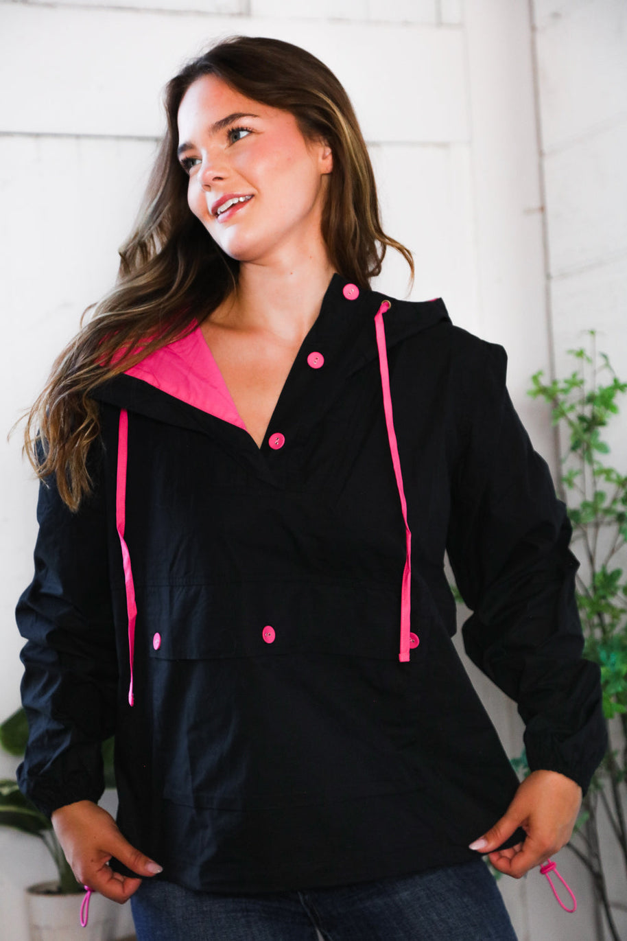 Glow Up Pink and Black Hooded Jacket-And The Why-[option4]-[option5]-[option6]-[option7]-[option8]-Shop-Boutique-Clothing-for-Women-Online