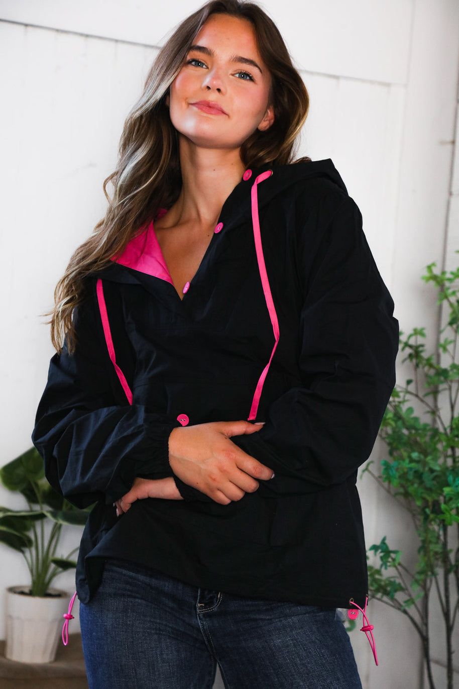 Glow Up Pink and Black Hooded Jacket-And The Why-[option4]-[option5]-[option6]-[option7]-[option8]-Shop-Boutique-Clothing-for-Women-Online