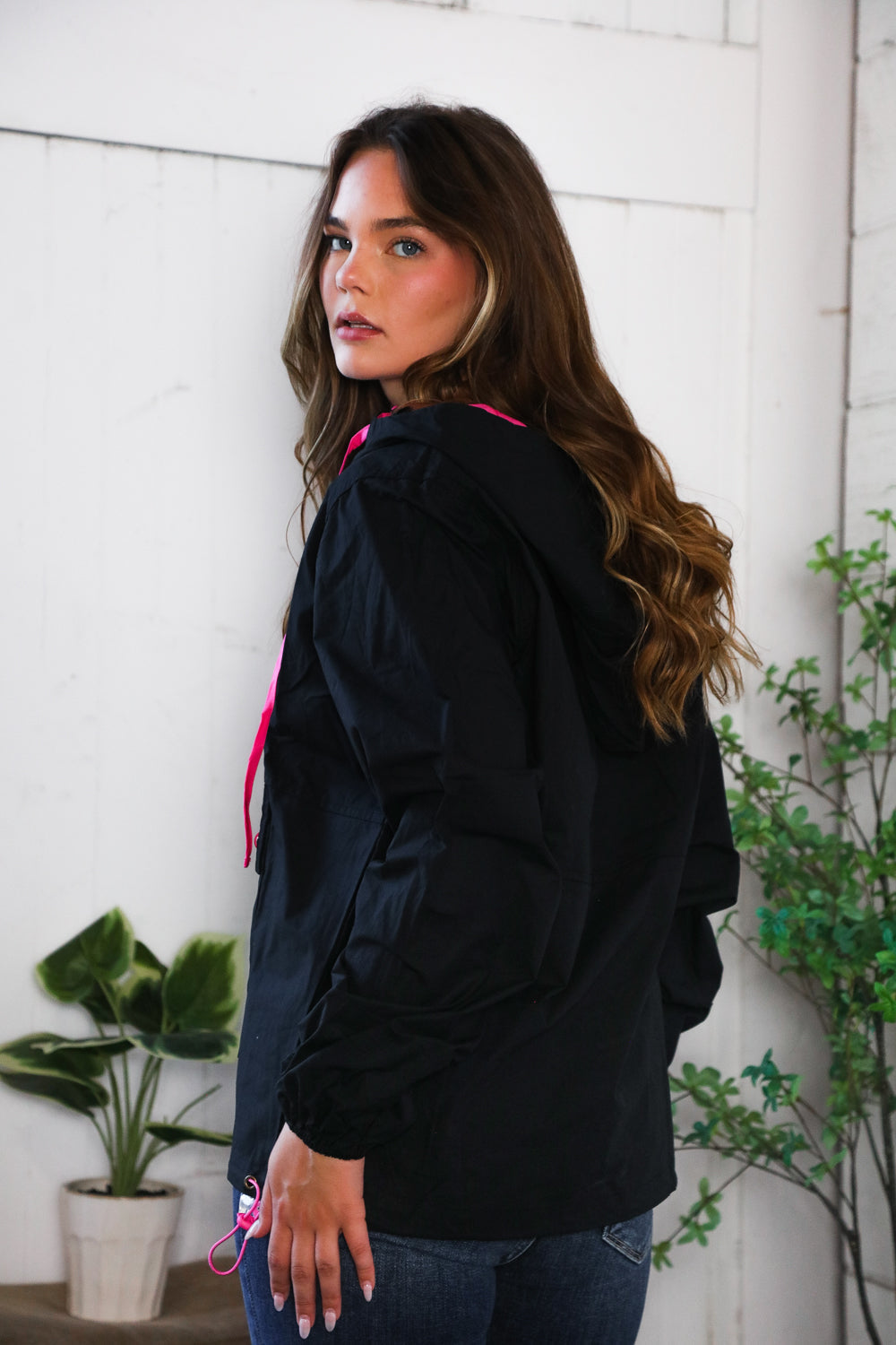 Glow Up Pink and Black Hooded Jacket-And The Why-[option4]-[option5]-[option6]-[option7]-[option8]-Shop-Boutique-Clothing-for-Women-Online