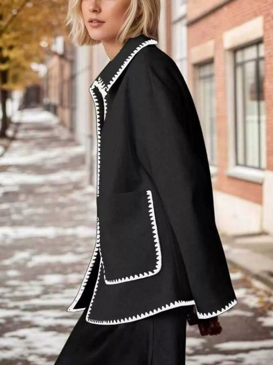 Contrast Trim Drop Shoulder Outerwear-Coats-Trendsi-[option4]-[option5]-[option6]-[option7]-[option8]-Shop-Boutique-Clothing-for-Women-Online