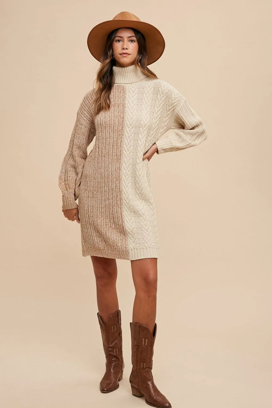 Annie Wear Color Block Turtleneck Sweater Dress-Dresses-Trendsi-[option4]-[option5]-[option6]-[option7]-[option8]-Shop-Boutique-Clothing-for-Women-Online