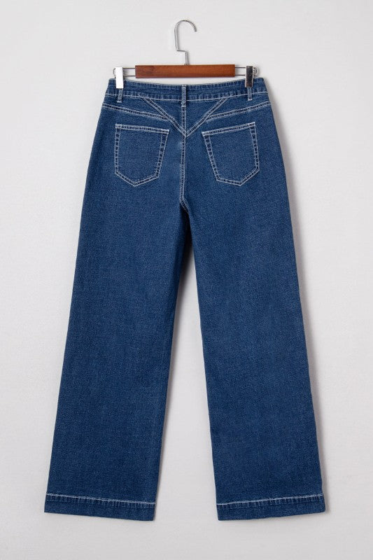 Denim Stitch High-Waist Cuff Jeans-JUNIPER BLVD-[option4]-[option5]-[option6]-[option7]-[option8]-Shop-Boutique-Clothing-for-Women-Online