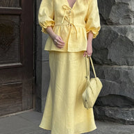 Tie Front Peplum Top and Skirt Set-Sets-Trendsi-[option4]-[option5]-[option6]-[option7]-[option8]-Shop-Boutique-Clothing-for-Women-Online