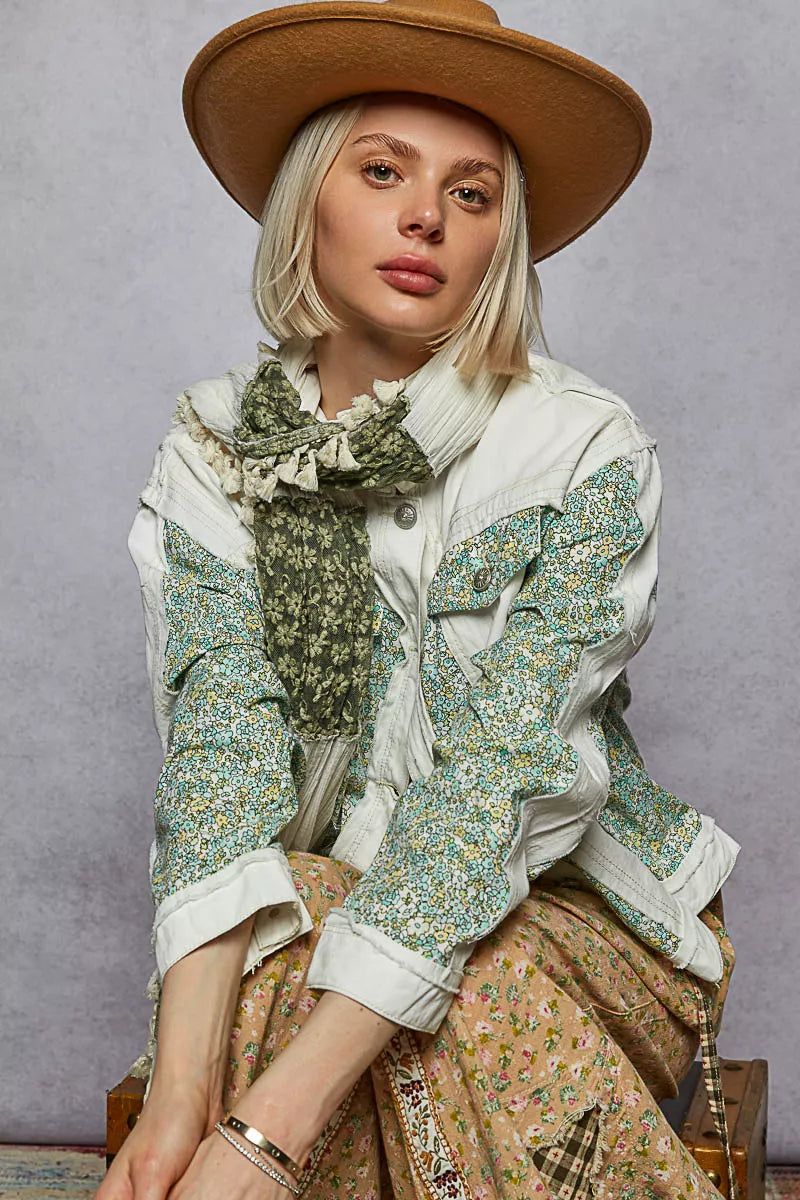 POL Button Down Patchwork Denim Jacket with Floral Print Details-Coats & Jackets-Trendsi-[option4]-[option5]-[option6]-[option7]-[option8]-Shop-Boutique-Clothing-for-Women-Online