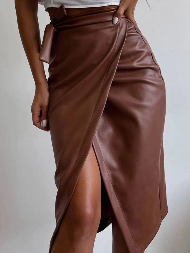 Slit Leather Midi Skirt-Skirts-Trendsi-[option4]-[option5]-[option6]-[option7]-[option8]-Shop-Boutique-Clothing-for-Women-Online