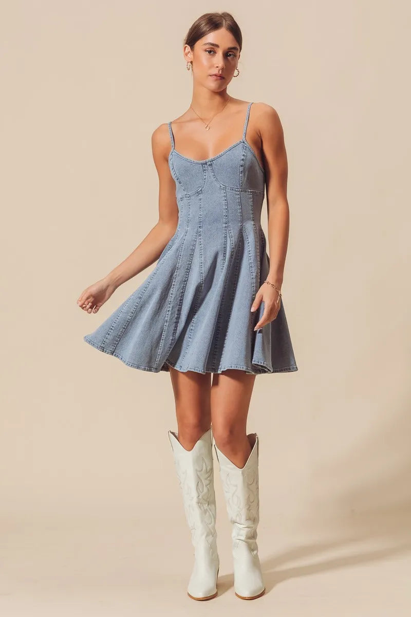 SO ME A Line Fit and Flare Denim Mini Dress-Dresses-Trendsi-[option4]-[option5]-[option6]-[option7]-[option8]-Shop-Boutique-Clothing-for-Women-Online