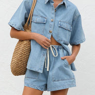 Button Up Short Sleeve Top and Shorts Denim Set-Sets-Trendsi-[option4]-[option5]-[option6]-[option7]-[option8]-Shop-Boutique-Clothing-for-Women-Online