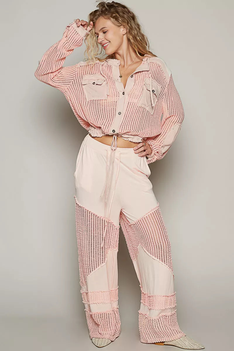 POL Texture Woven Button Down Hooded Shirt with Drawstring Hem-Sweatshirts & Hoodies-Trendsi-[option4]-[option5]-[option6]-[option7]-[option8]-Shop-Boutique-Clothing-for-Women-Online