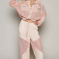 POL Texture Woven Button Down Hooded Shirt with Drawstring Hem-Sweatshirts & Hoodies-Trendsi-[option4]-[option5]-[option6]-[option7]-[option8]-Shop-Boutique-Clothing-for-Women-Online